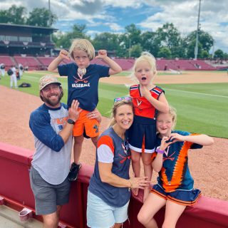 Dr. Word and her family dressed up for a University of Virginia baseball game